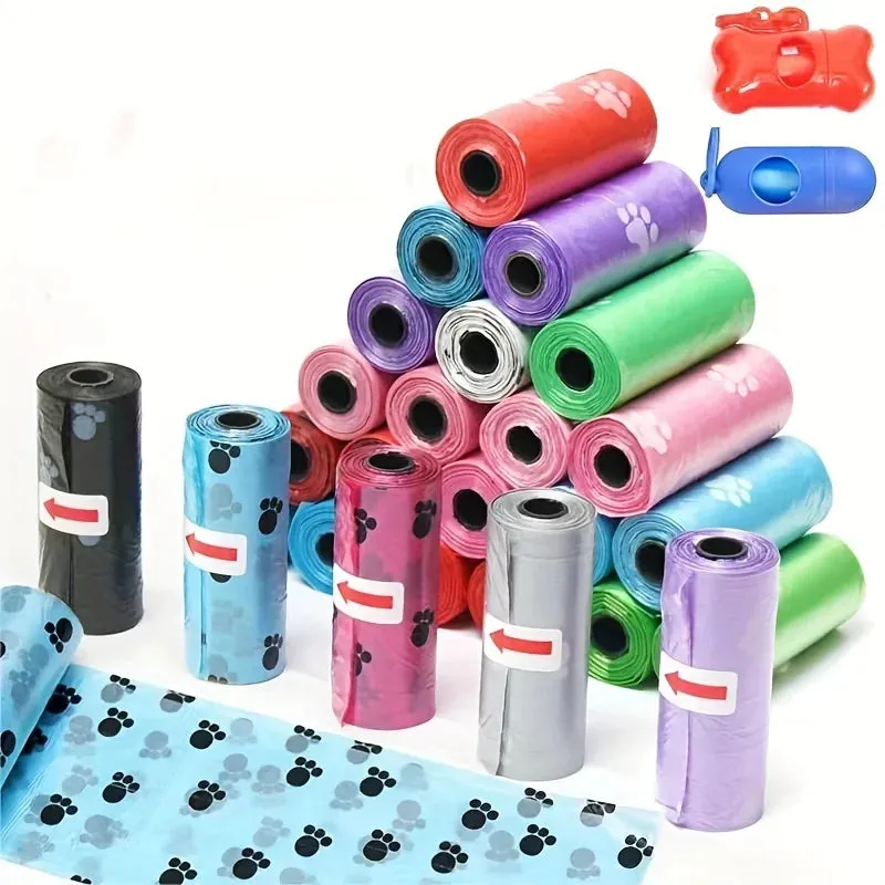 1200pcs colore casuale Cartoon Paw Graphic Dog Poop Bags Pet Poop Bags sacchetti per rifiuti di cane a prova di perdite per forn