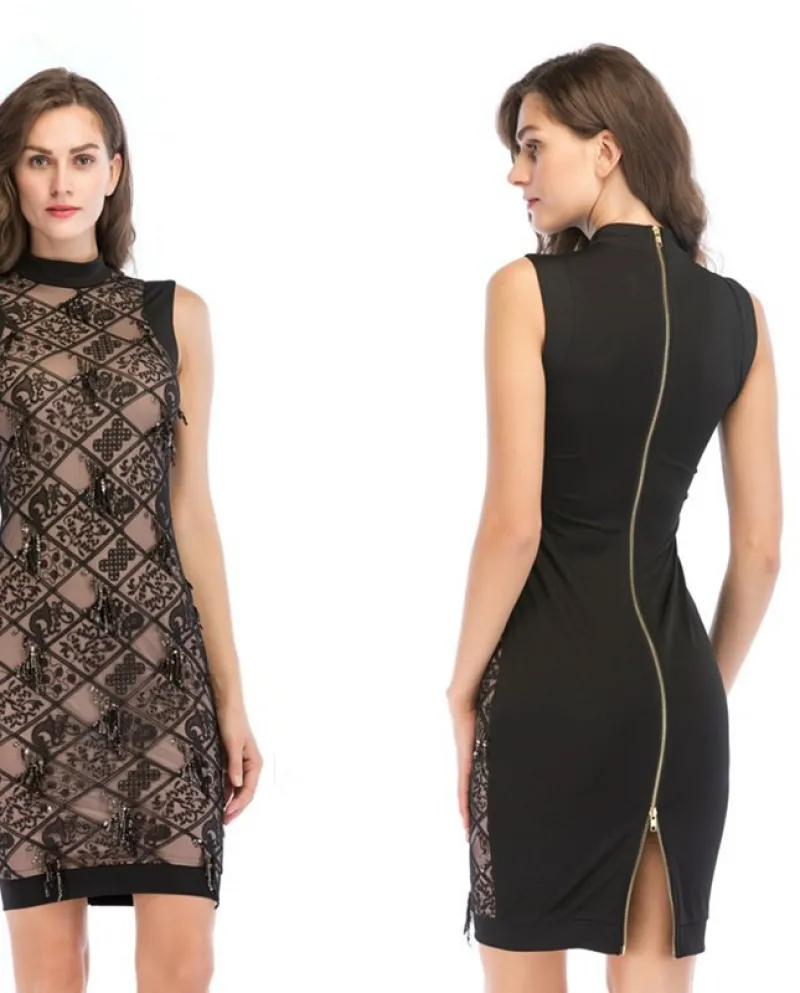 2022 Abito dolcevita senza maniche da donna Estate e abito con paillettes nappa ricamato Nuovo prodotto