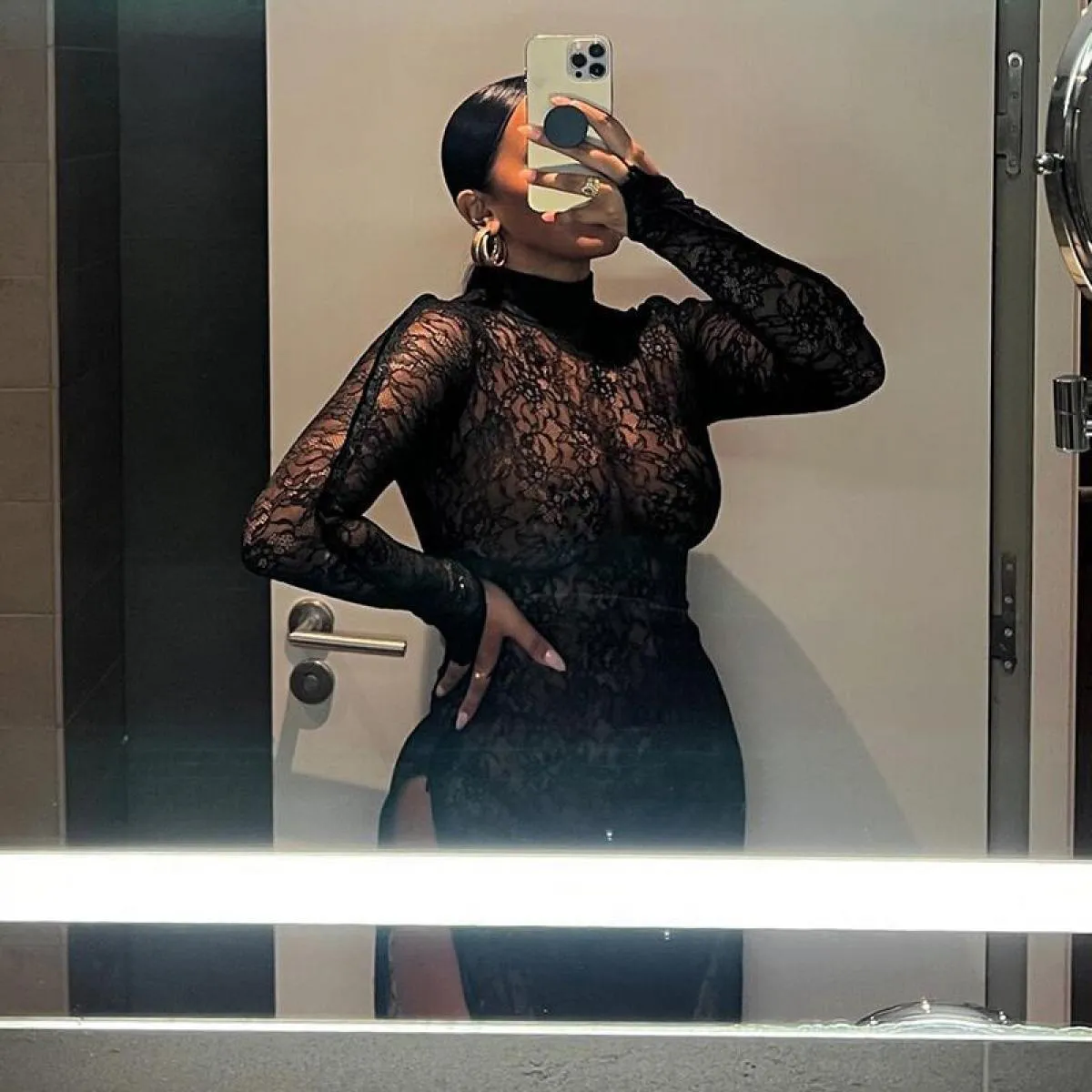 Abito dolcevita elegante da donna in rete scava fuori abito lungo maniche lunghe abito modellante abito da sera da donna abiti 8