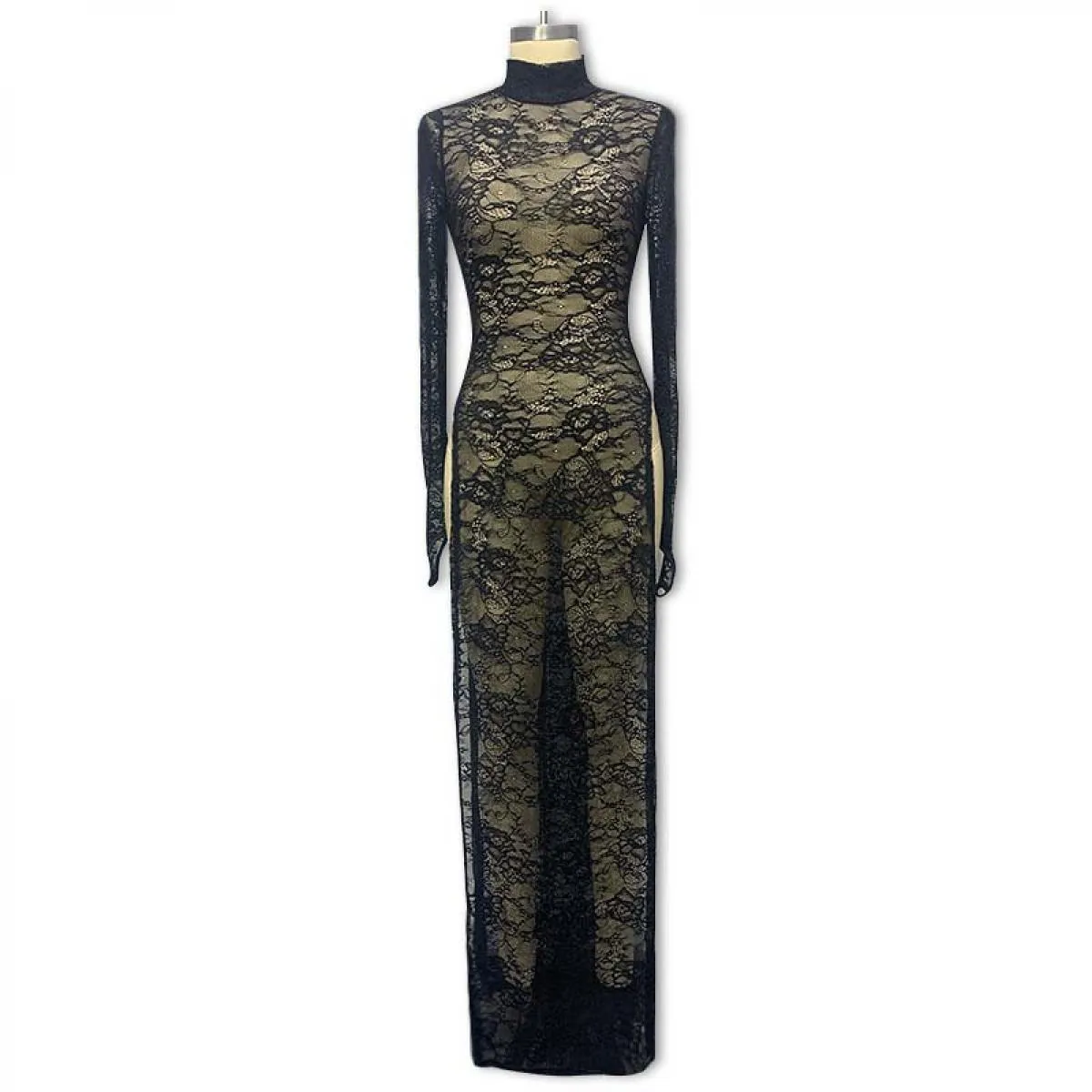Abito dolcevita elegante da donna in rete scava fuori abito lungo maniche lunghe abito modellante abito da sera da donna abiti 8