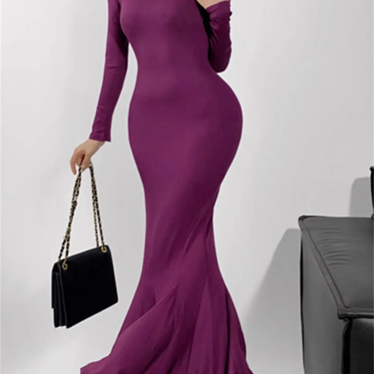 Abito lungo in maglia plissettata vintage da donna dolcevita slim solido elegante abito da festa patchwork a coste moda au