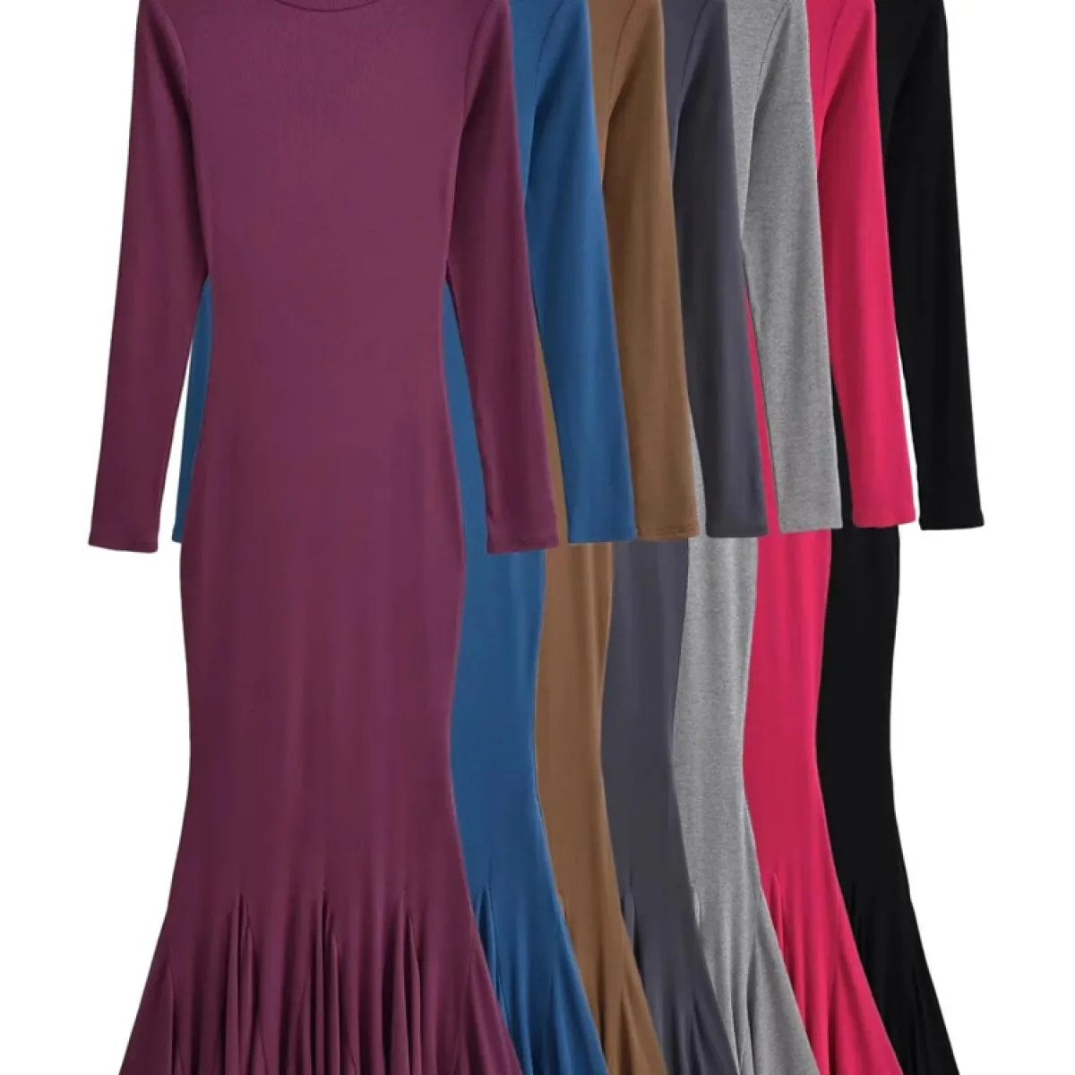 Abito lungo in maglia plissettata vintage da donna dolcevita slim solido elegante abito da festa patchwork a coste moda au