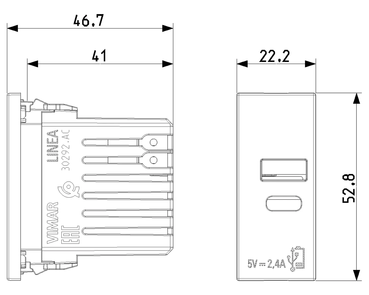 Alimentatore USB Vimar A+C 12W 2,4A 5V nero