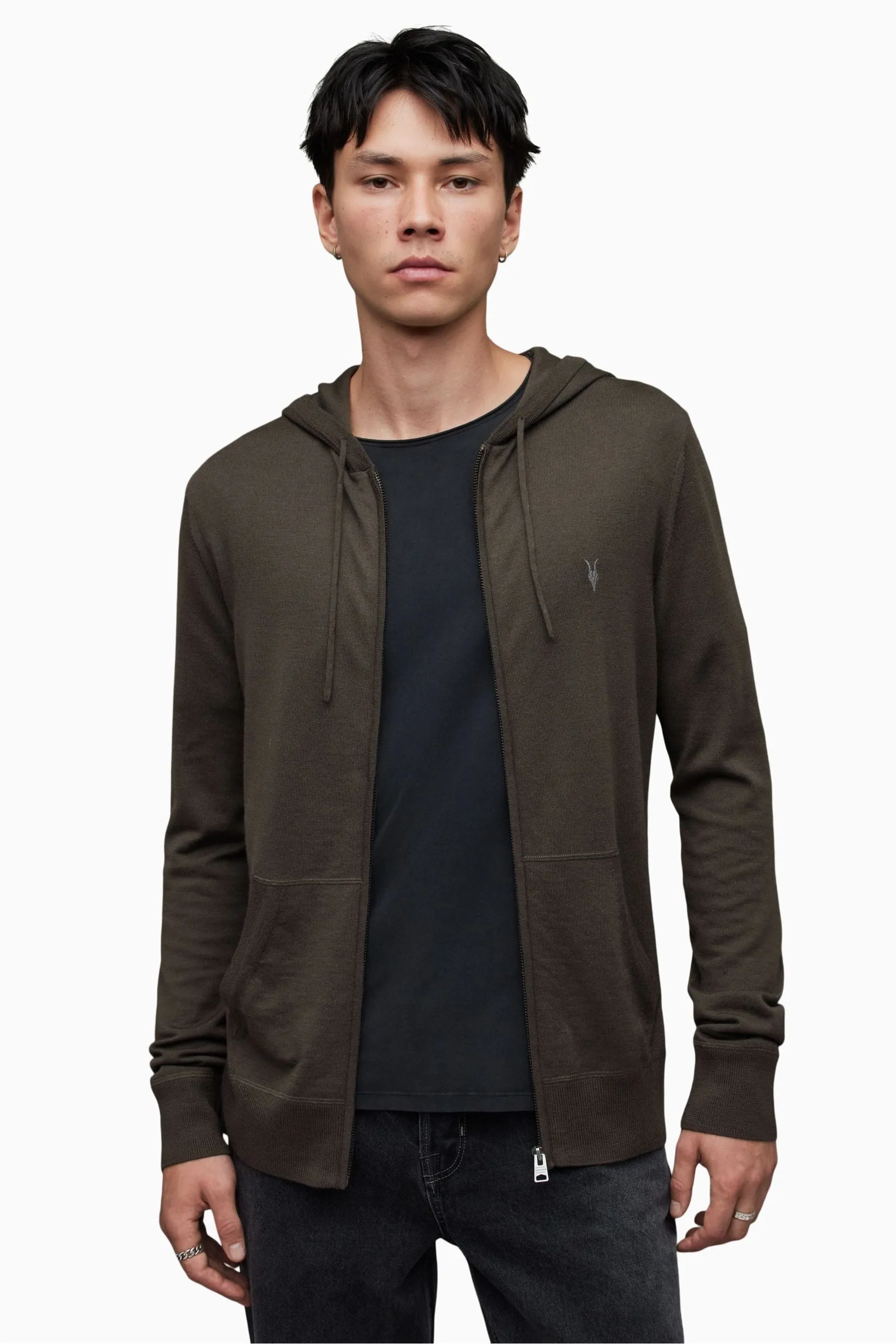 AllSaints - Mode - Felpa in lana merino con zip e cappuccio