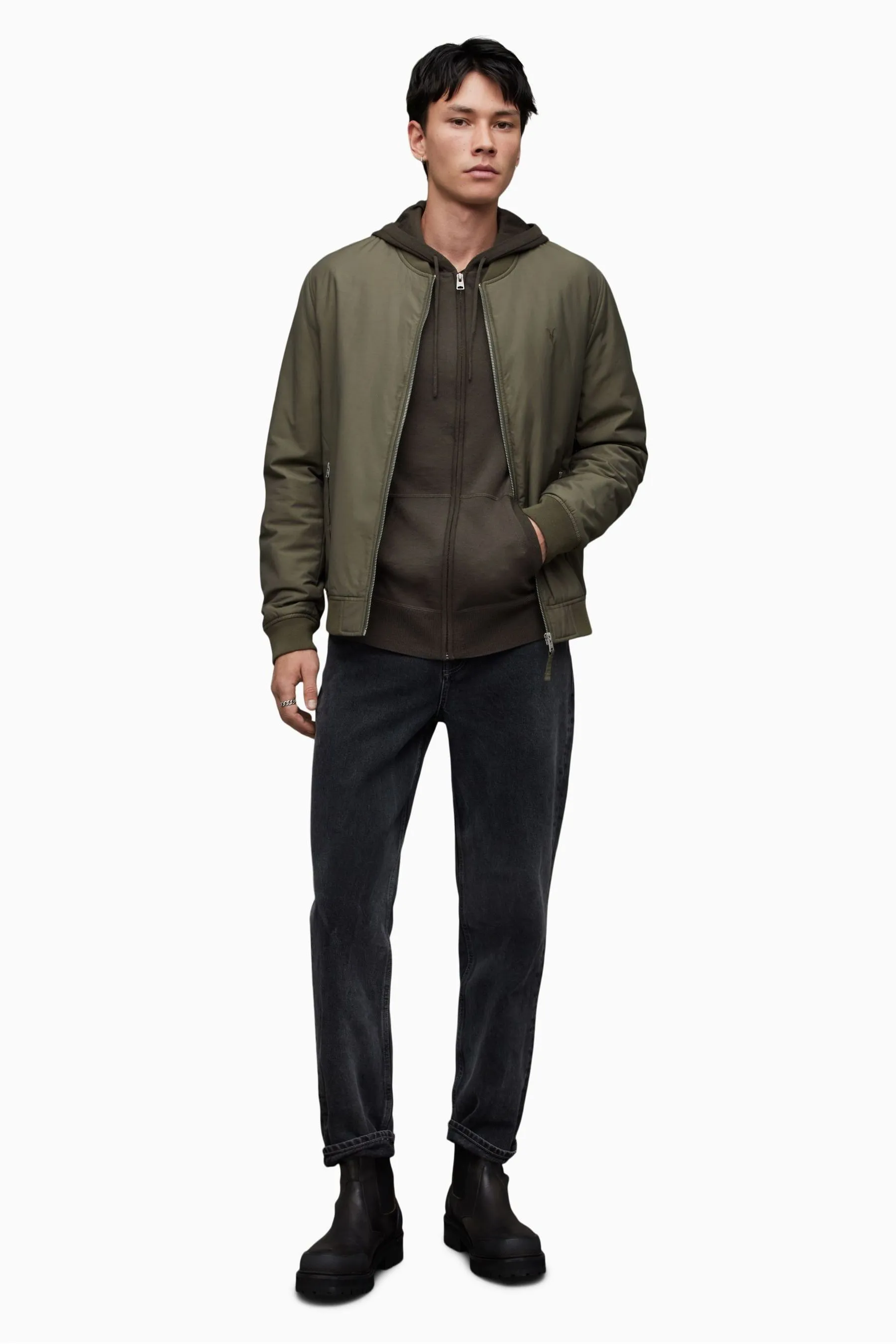 AllSaints - Mode - Felpa in lana merino con zip e cappuccio