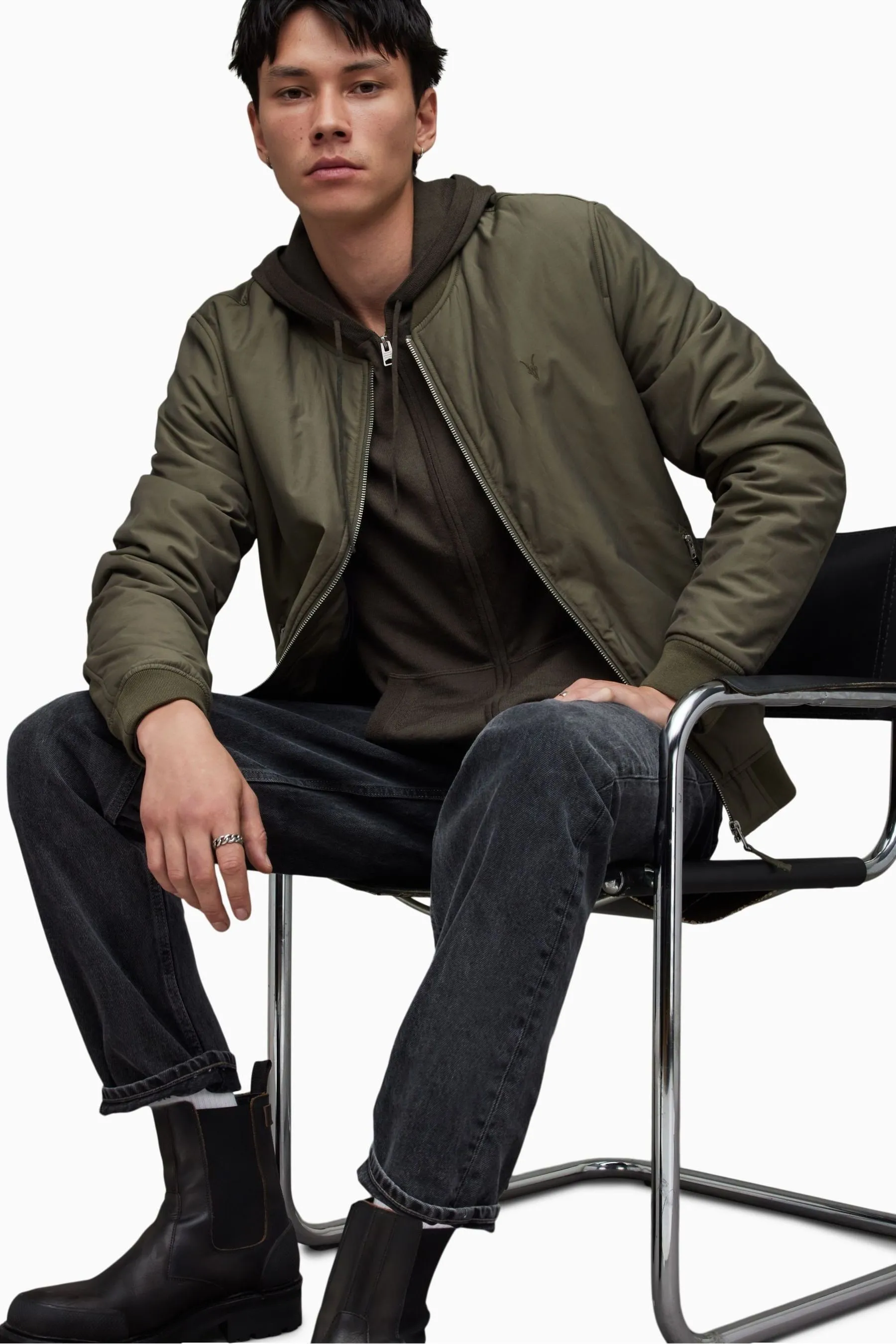 AllSaints - Mode - Felpa in lana merino con zip e cappuccio