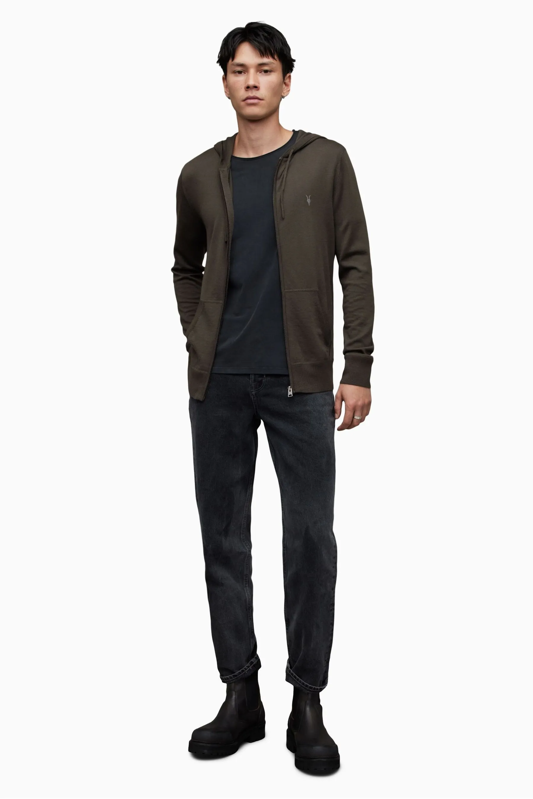 AllSaints - Mode - Felpa in lana merino con zip e cappuccio