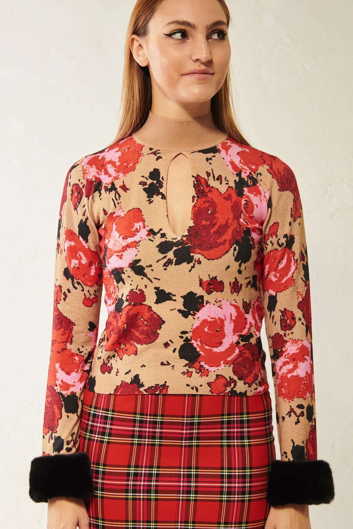 BLUGIRL Maglia stampata con polsi in ecopelliccia