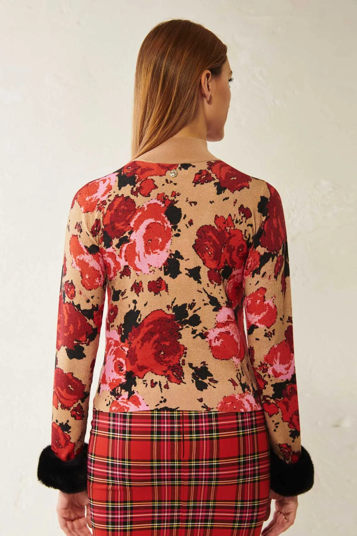 BLUGIRL Maglia stampata con polsi in ecopelliccia