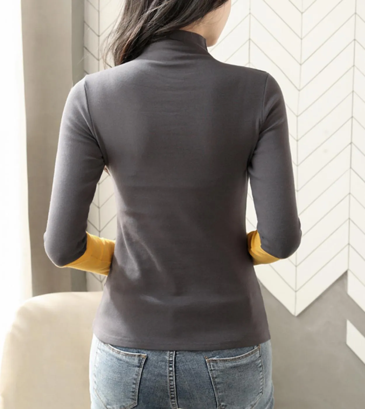 Camicia a maniche lunghe da donna in cotone a mezza dolcevita manica lunga moda tinta unita maglietta pullover autunnale 11219 T