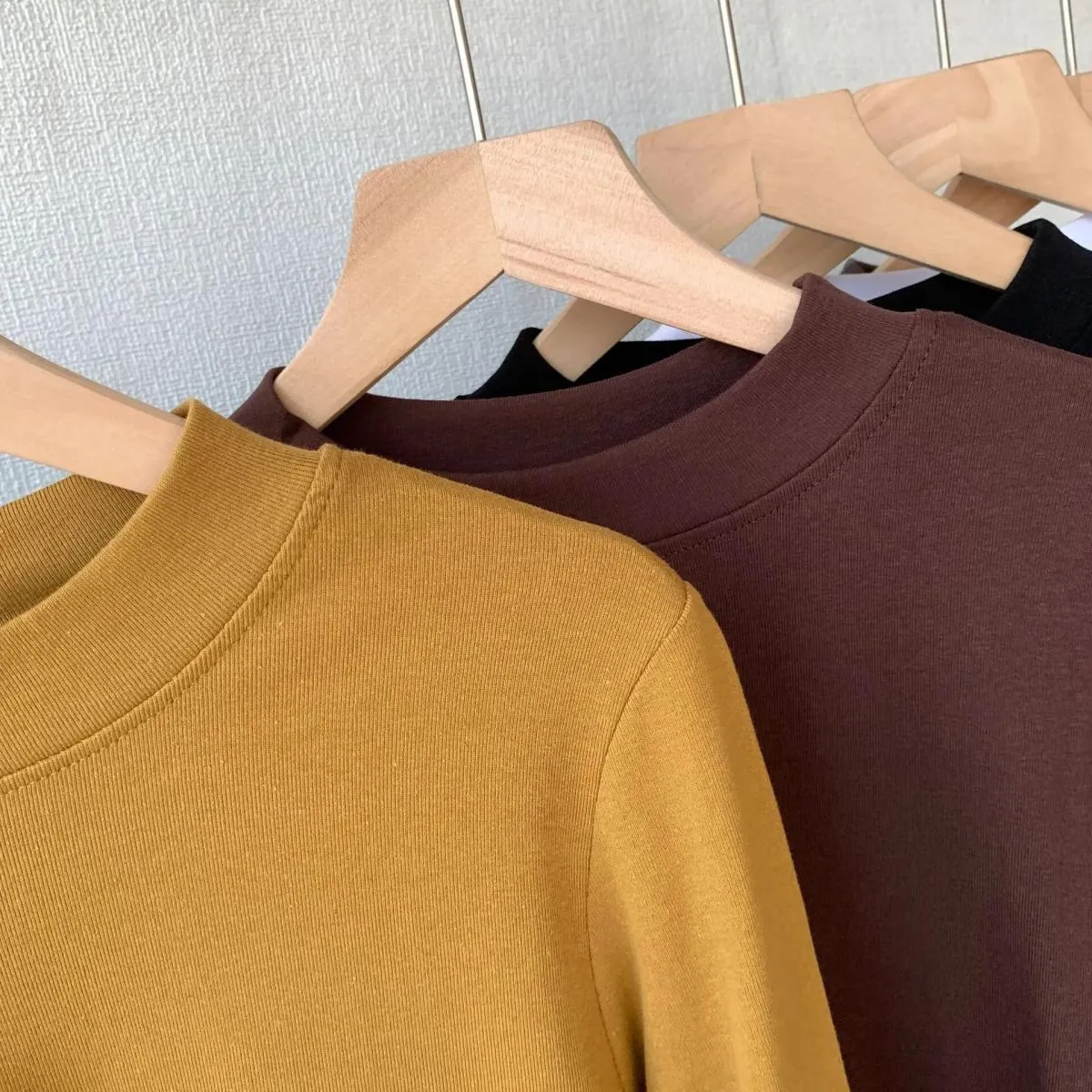 Camicia base mezza dolcevita in cotone Donna Primavera New Maglietta nera girocollo a maniche lunghe con collo rotondo piccolo D