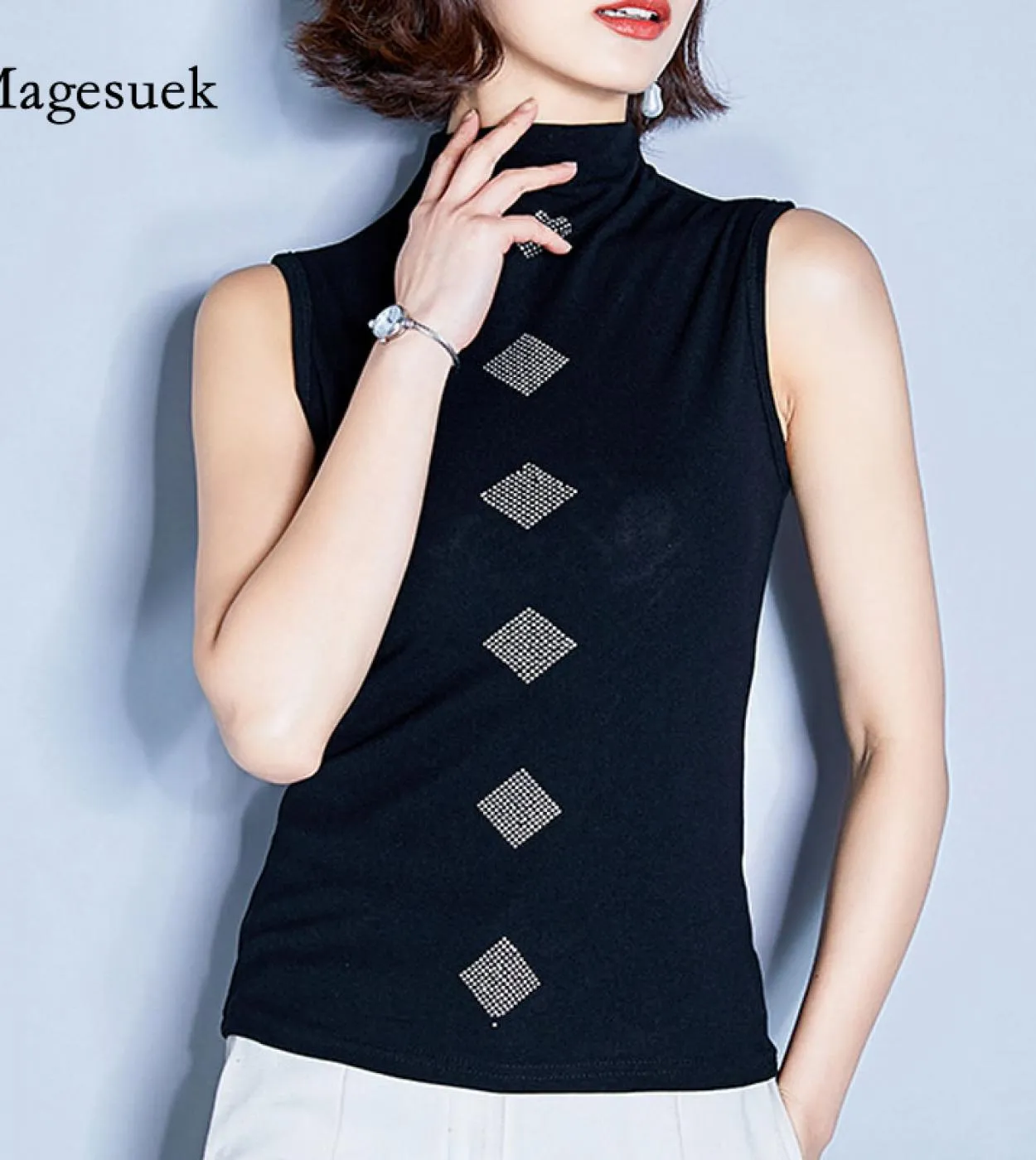 Camicia senza maniche estiva T-shirt donna moda dolcevita Harajuku Ladies Top Abbigliamento donna New Style Black Shirt 4414
