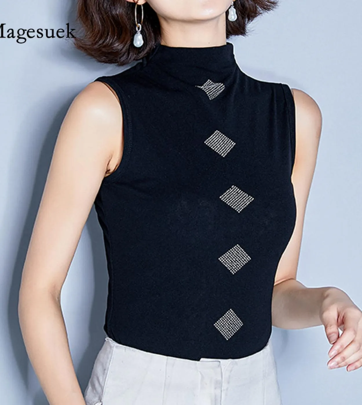 Camicia senza maniche estiva T-shirt donna moda dolcevita Harajuku Ladies Top Abbigliamento donna New Style Black Shirt 4414