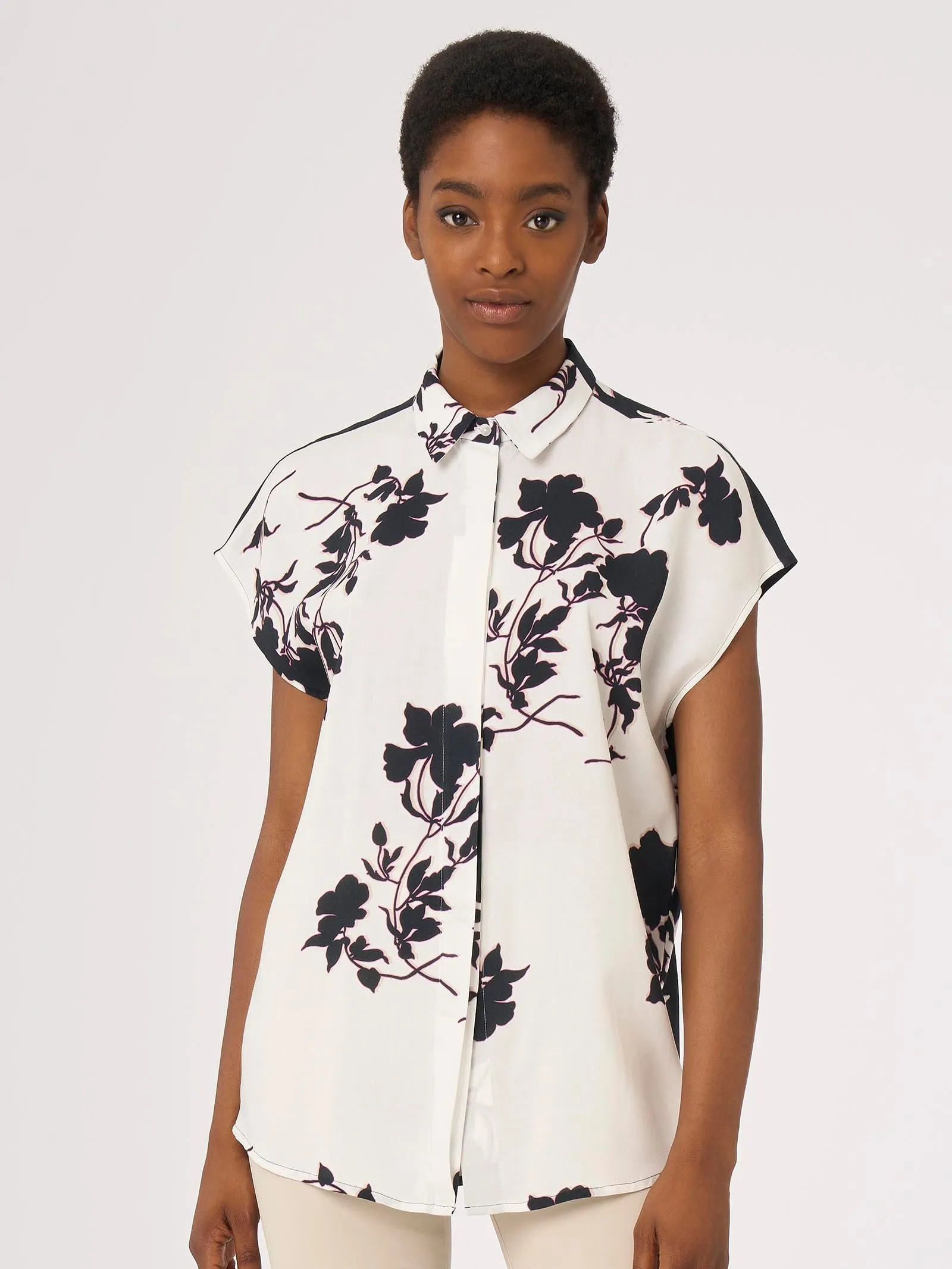 Camicia stampa fiori in mussola di EcoSeta - Fant.Bianco