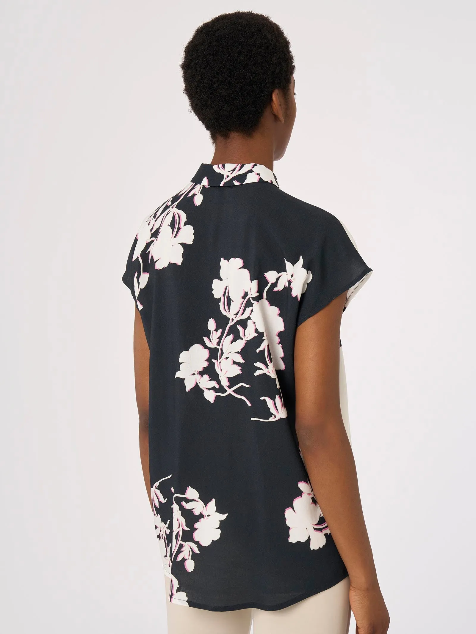 Camicia stampa fiori in mussola di EcoSeta - Fant.Bianco