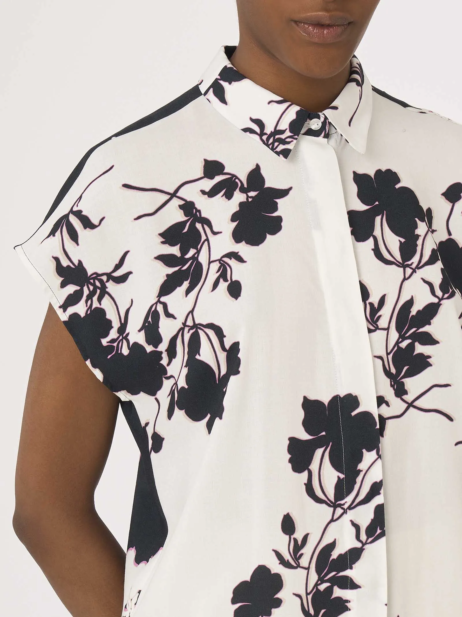 Camicia stampa fiori in mussola di EcoSeta - Fant.Bianco