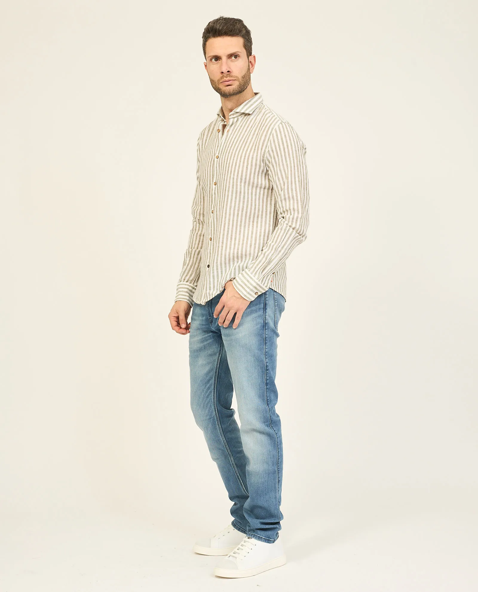 Camicia uomo Yes Zee in lino a maniche lunghe