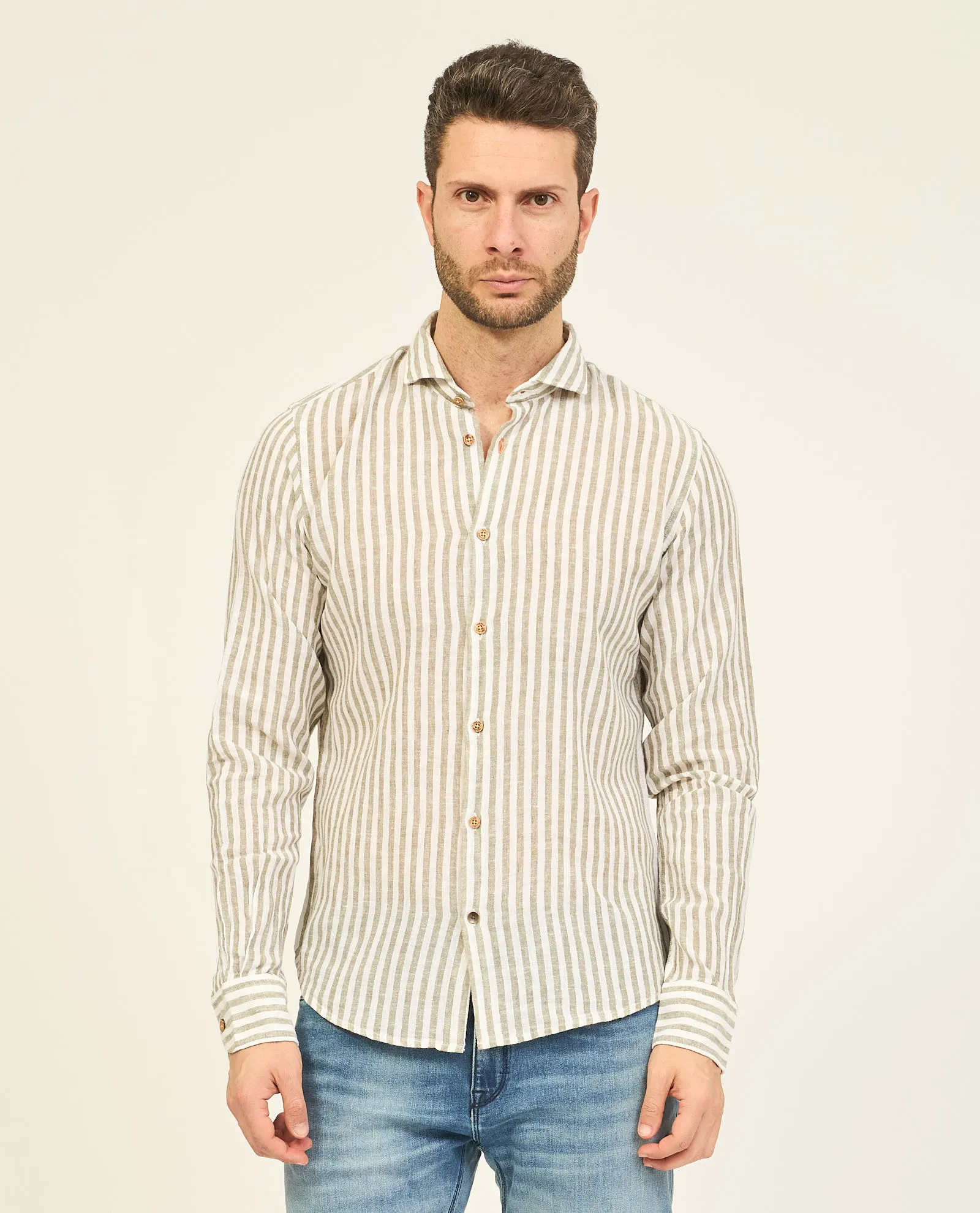 Camicia uomo Yes Zee in lino a maniche lunghe