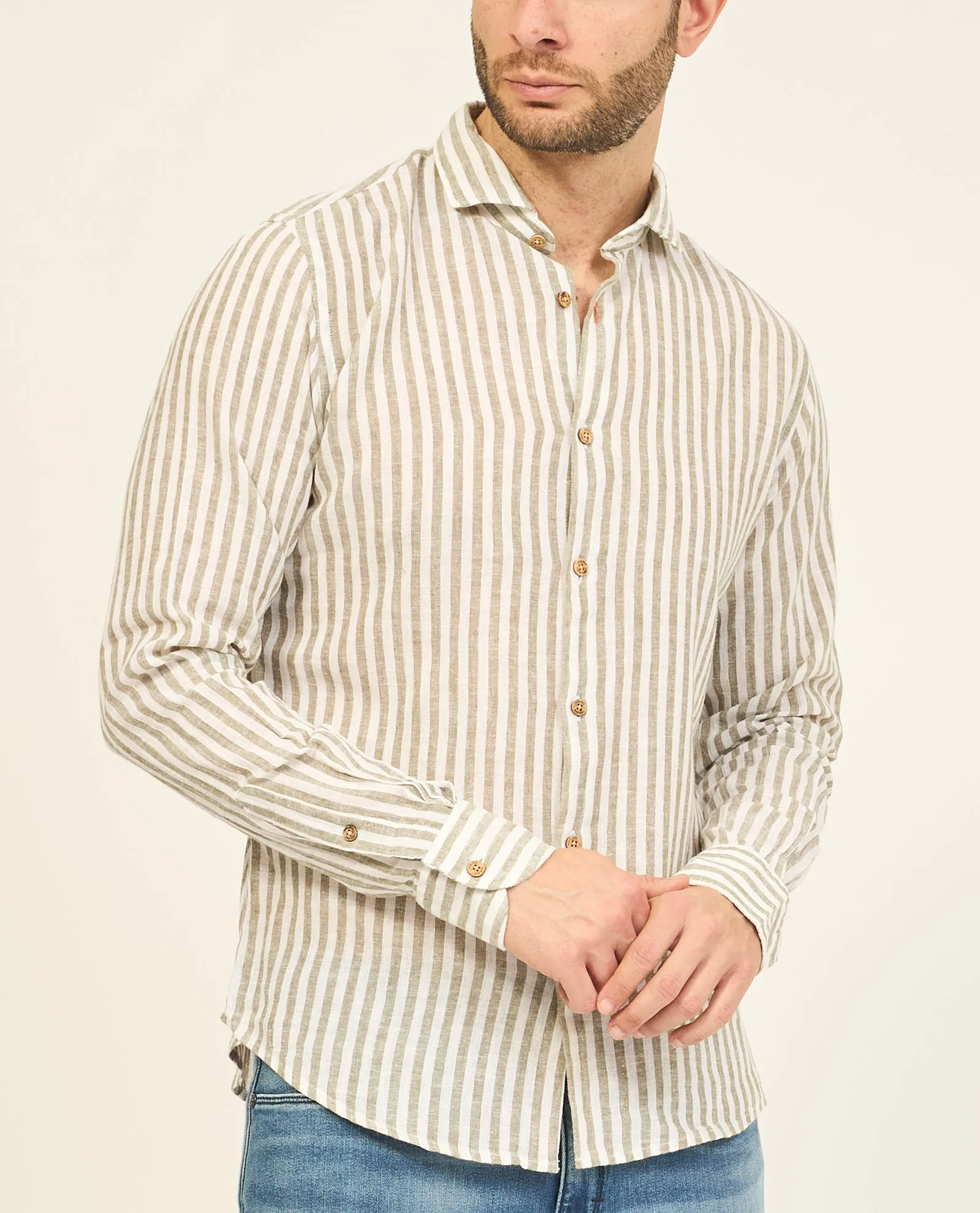 Camicia uomo Yes Zee in lino a maniche lunghe