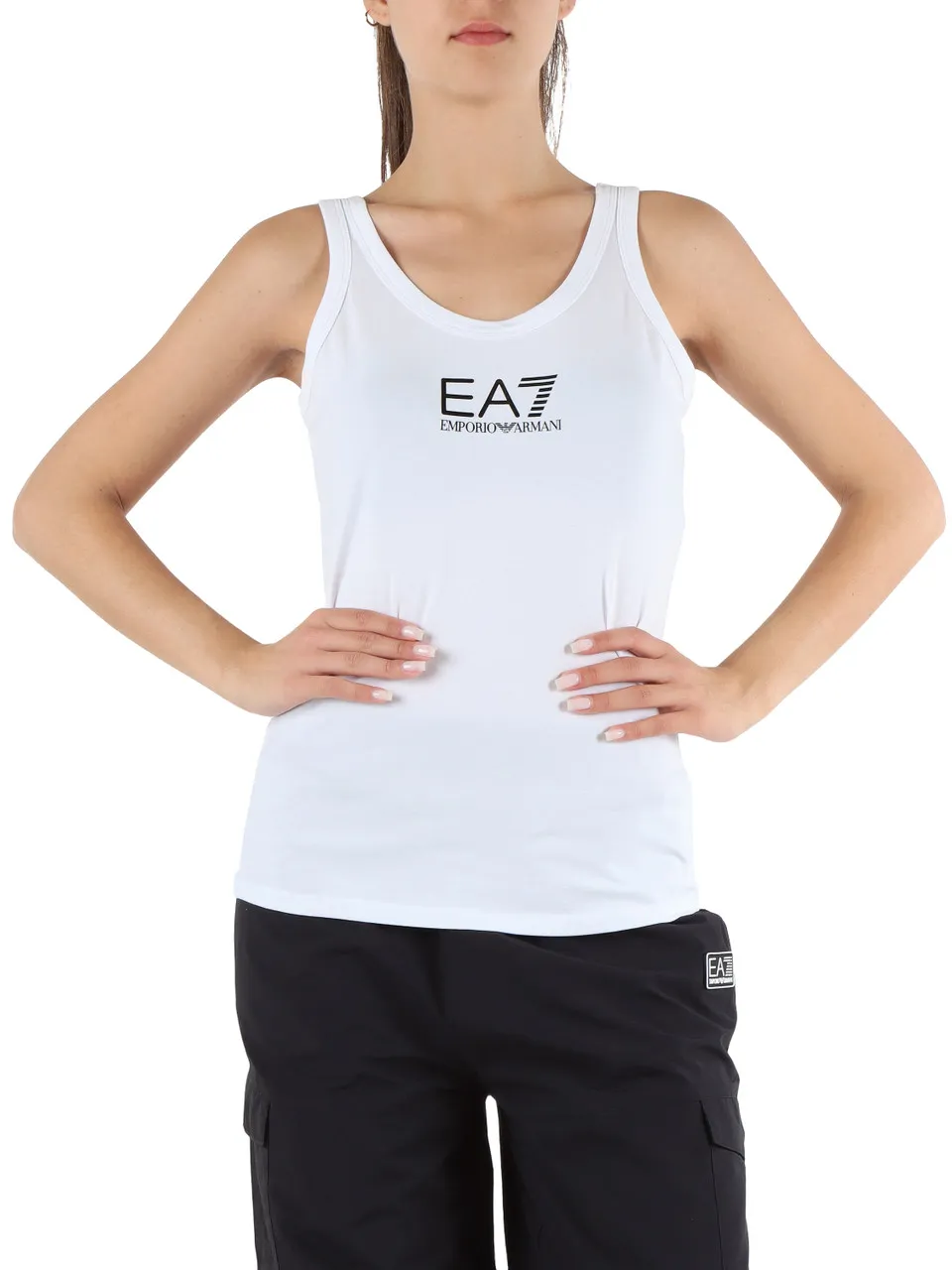 Canotta sportiva in cotone stretch con stampa logo