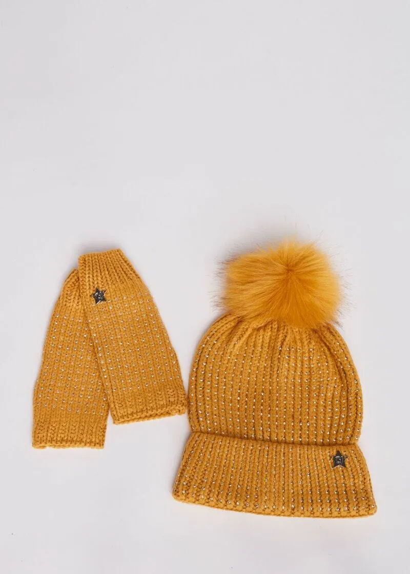Cappello e guanti con strass