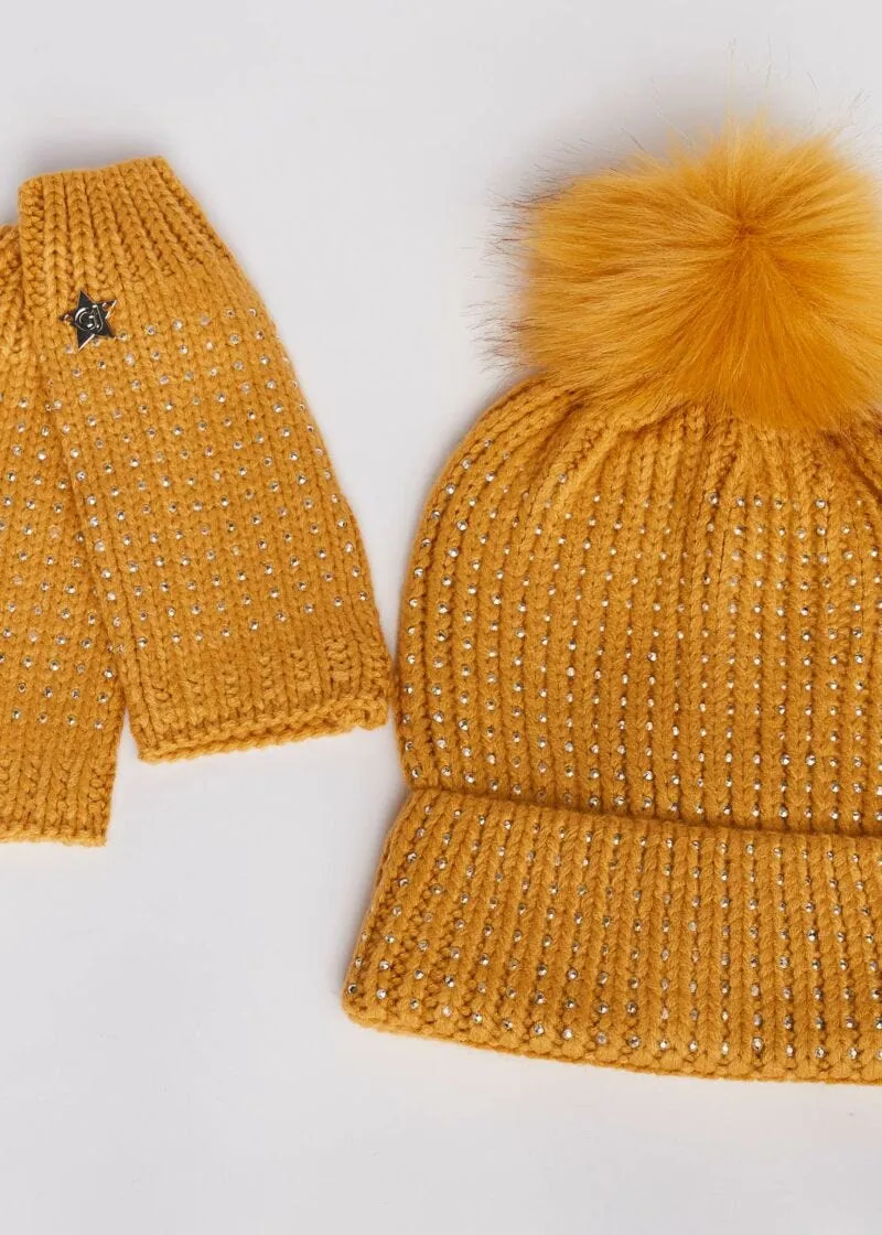 Cappello e guanti con strass
