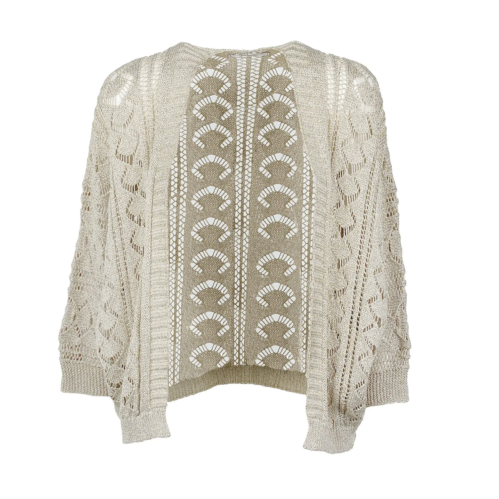 Cardigan beige traforato senza bottoni
