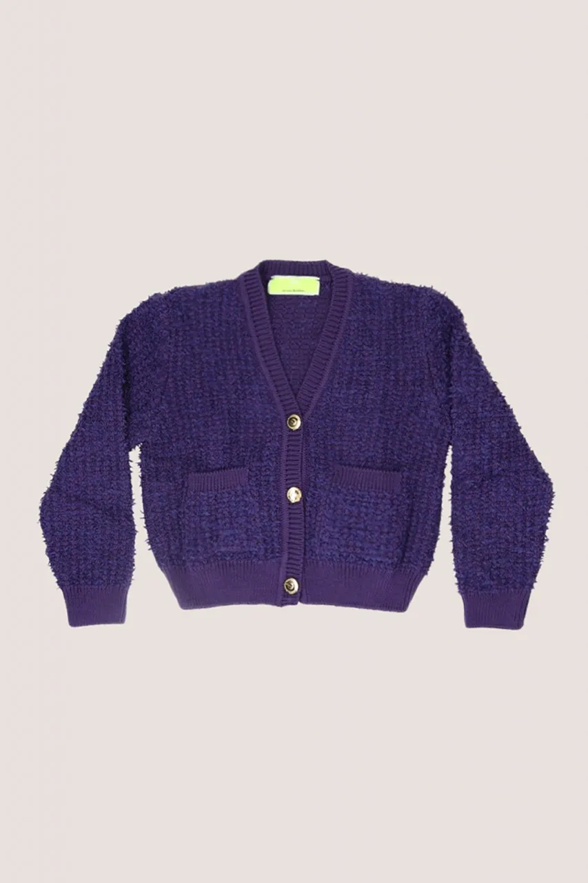 Cardigan bouclé con bottoni oro CANDY VIOLET