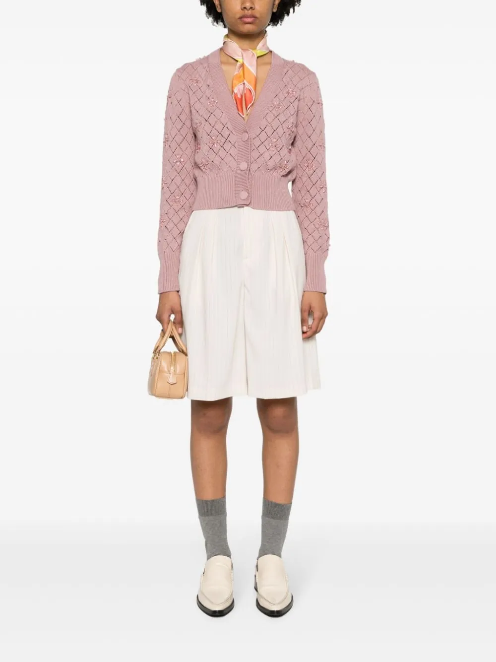 Cardigan con decorazione in rosa - donna