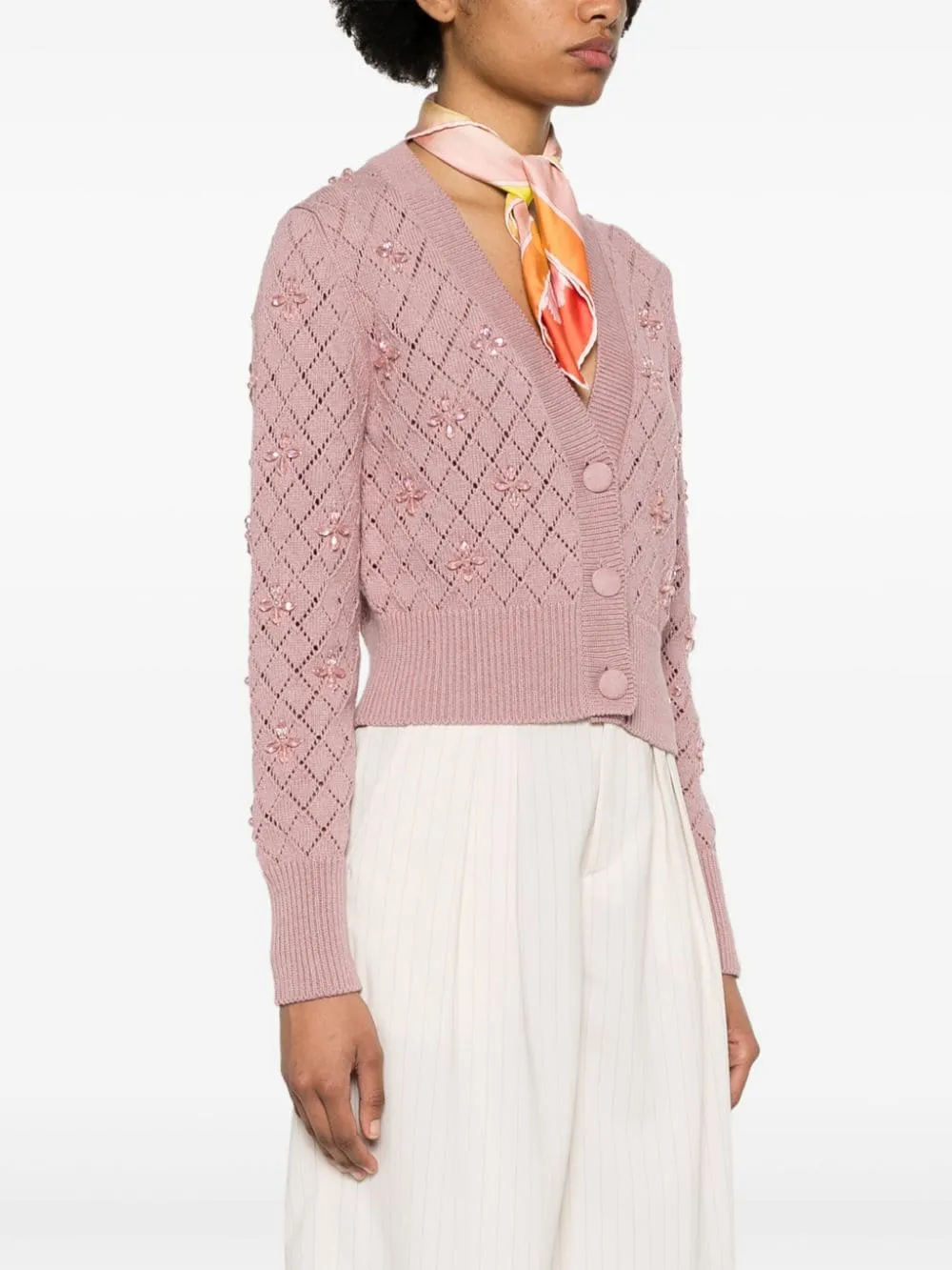 Cardigan con decorazione in rosa - donna