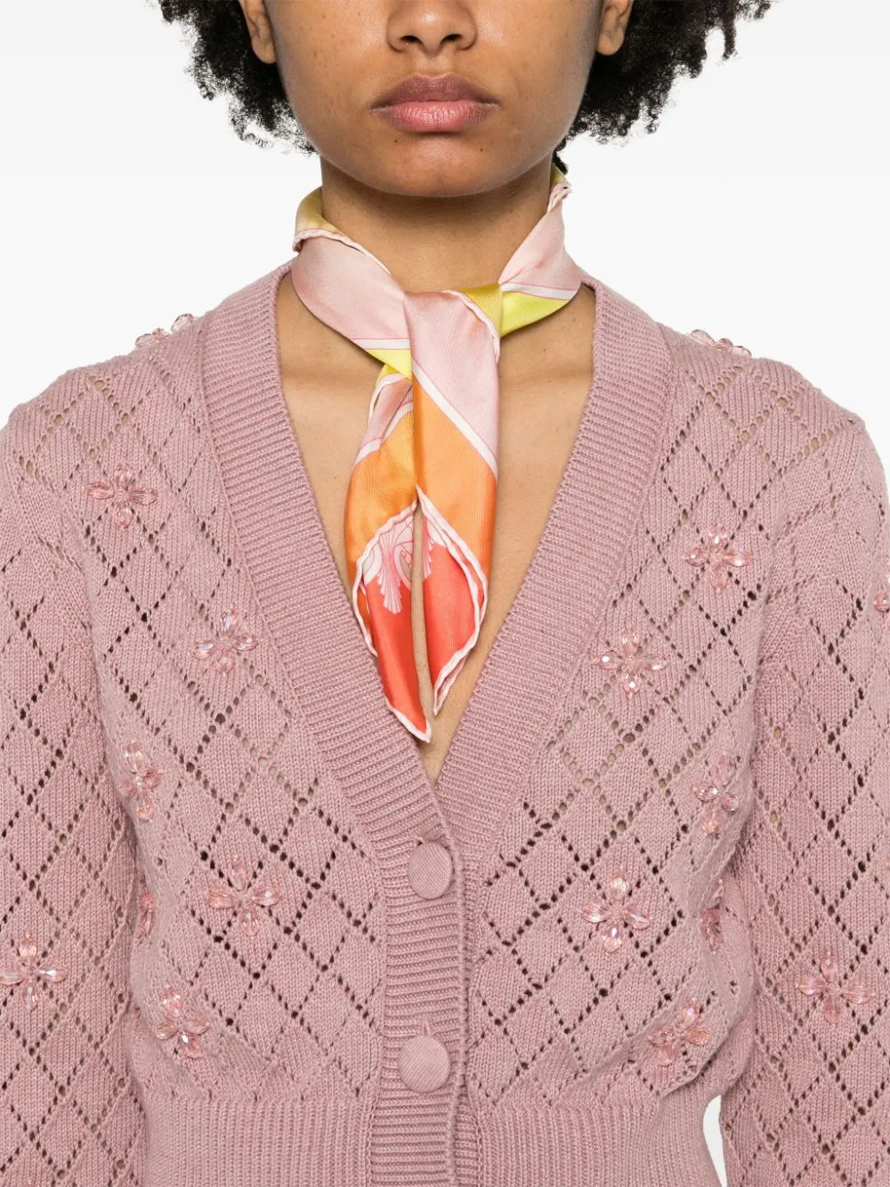 Cardigan con decorazione in rosa - donna