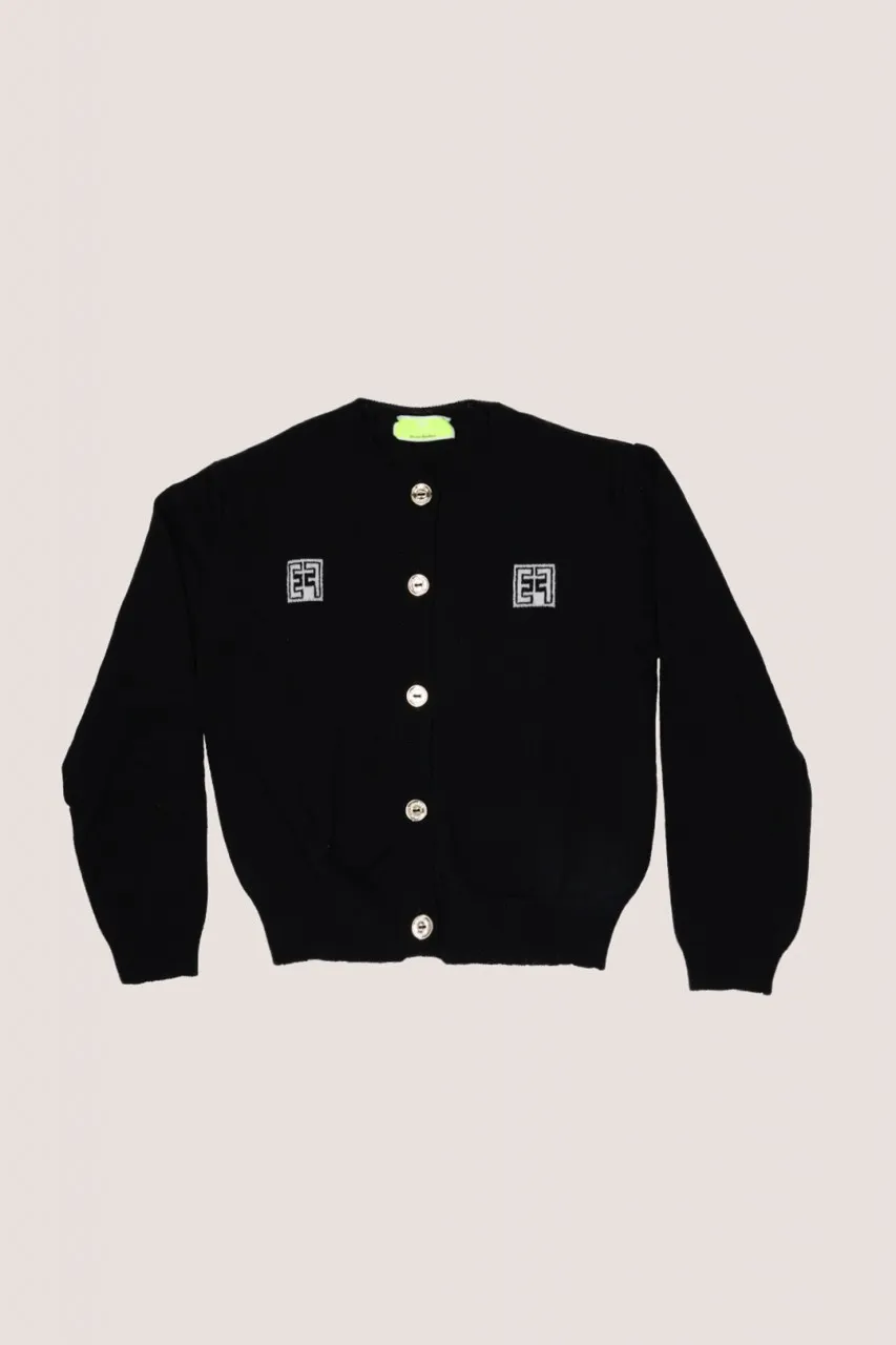 Cardigan con ricami logo Nero