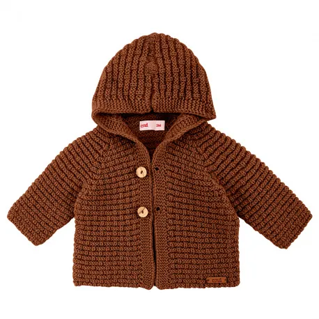 Cardigan in misto lana merino con cappuccio CIOCCOLATA