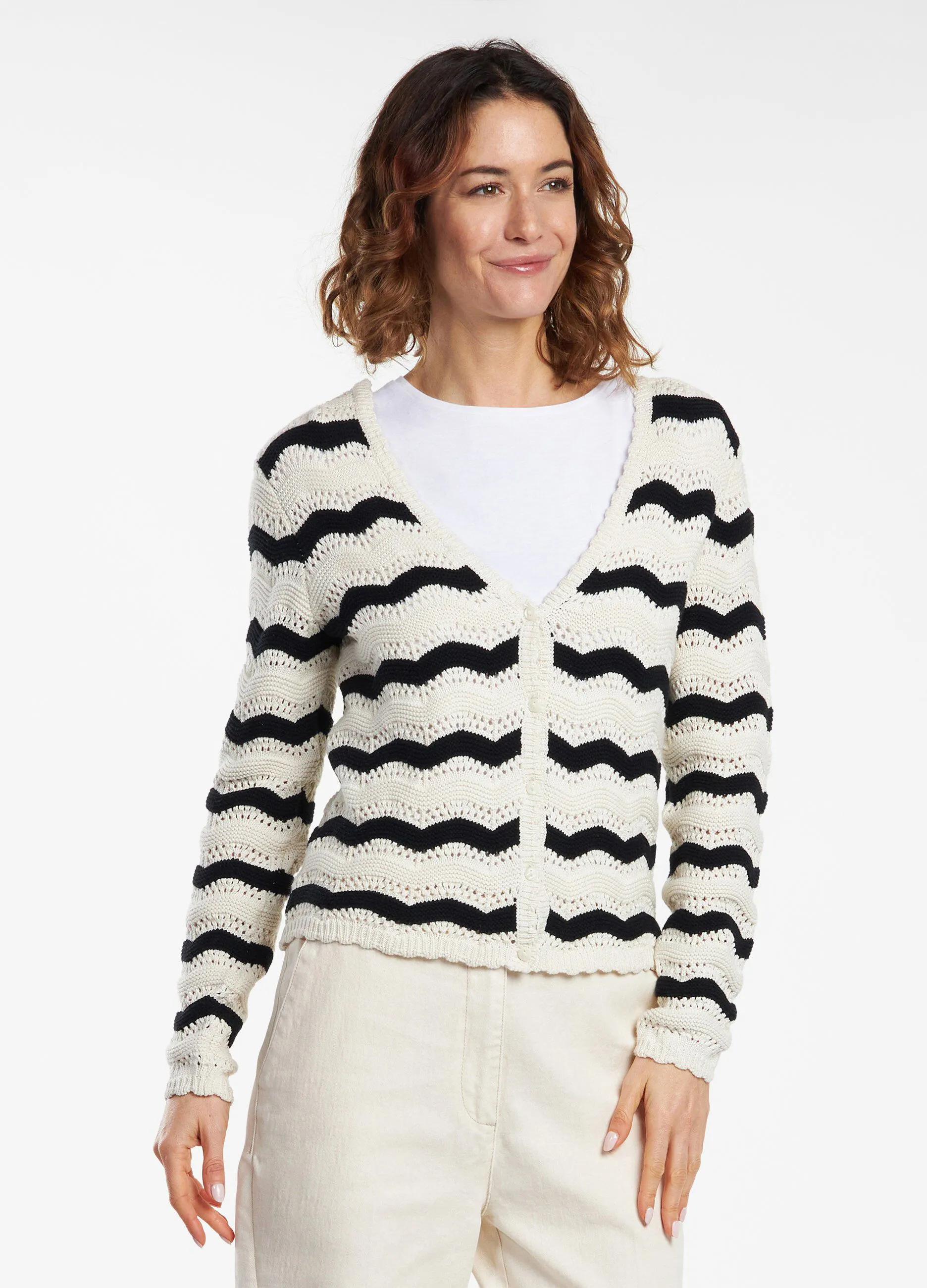 Cardigan in tricot traforato donna