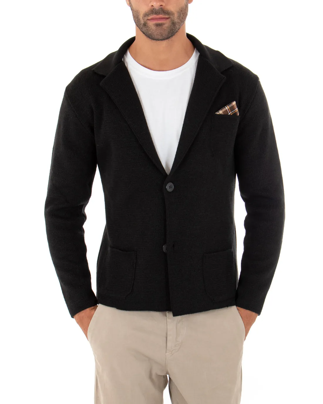 Cardigan Uomo Giacca Con Bottoni Maglia Maglioncino Tinta Unita Nero Casual GIOSAL-M2663A