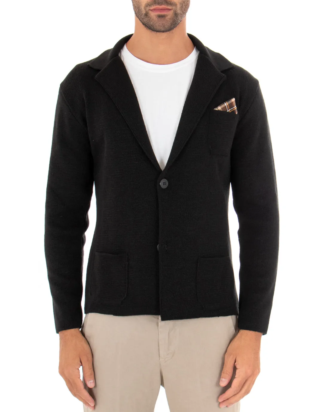 Cardigan Uomo Giacca Con Bottoni Maglia Maglioncino Tinta Unita Nero Casual GIOSAL-M2663A