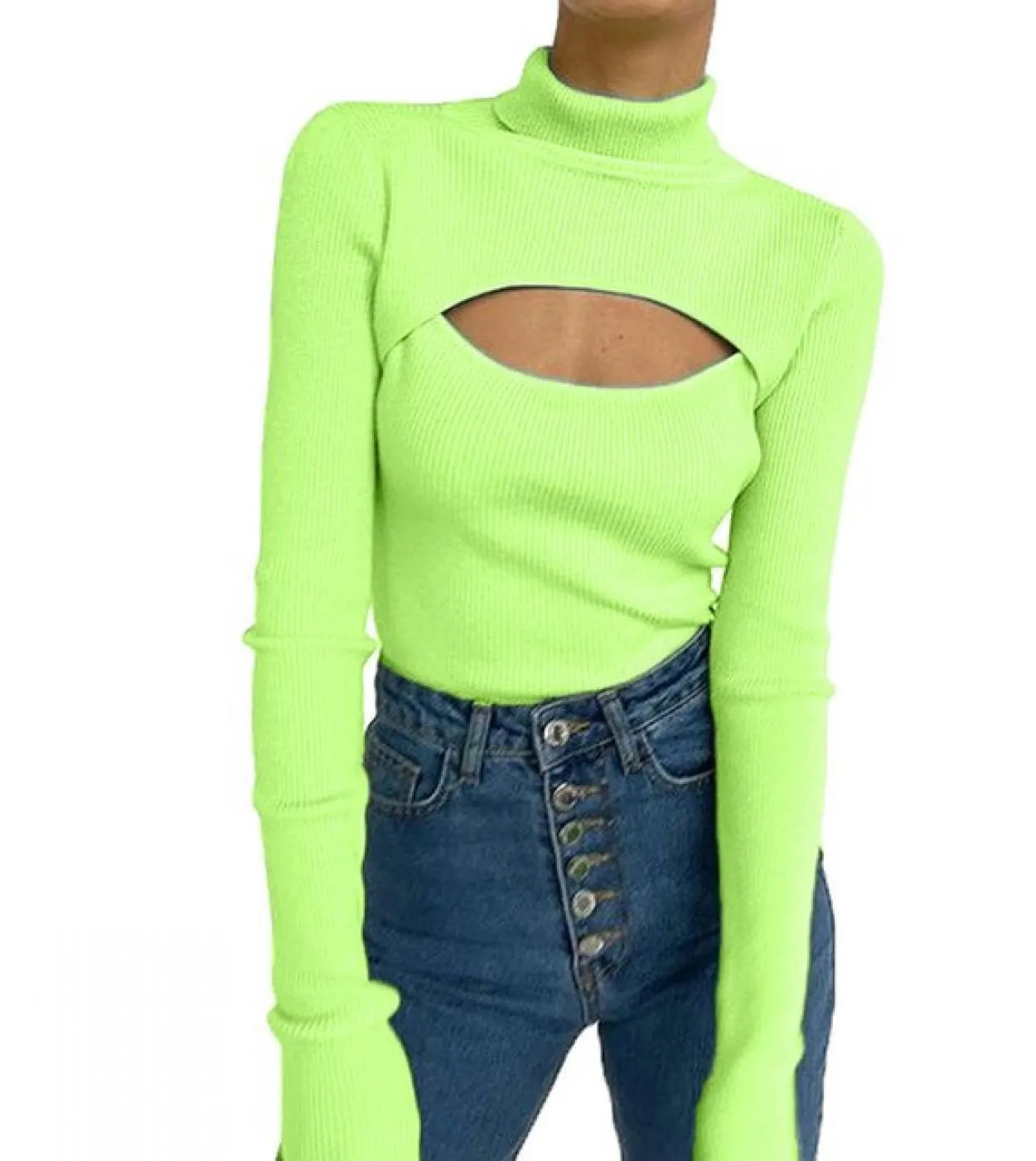 Donne Dolcevita Manica Lunga Sottile Pullover 2022 Inverno A Coste Lavorato A Maglia Scava Fuori Casual T Shirt Magliette E Cami