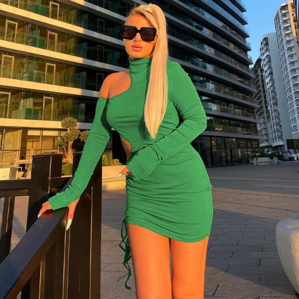 E abbigliamento all'ingrosso 2023 autunno e inverno nuovo colore solido mezzo dolcevita maniche lunghe con coulisse off-spalla H
