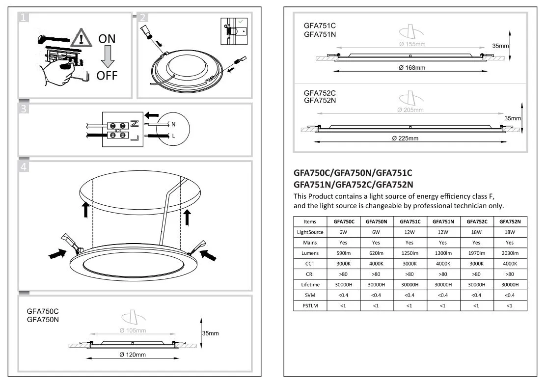Faretto Slim Per Controsoffitto Bianco 225mm Led 18w 3000k 4000k GFA752 Gea