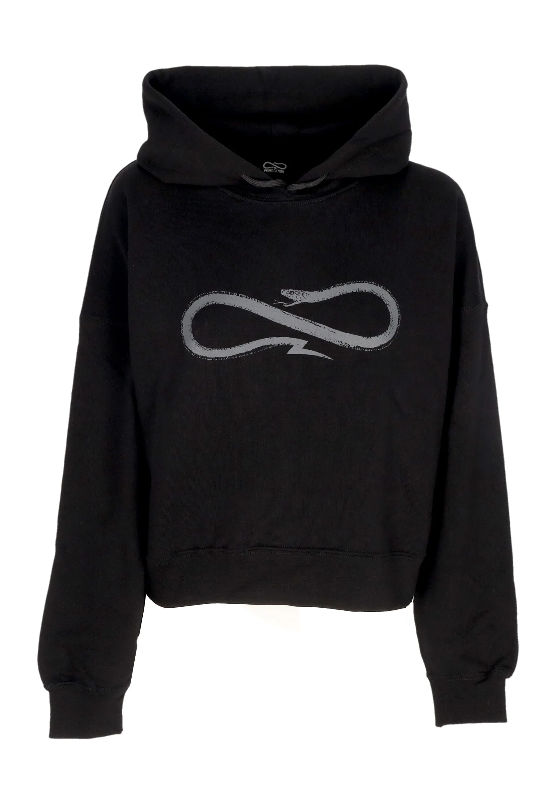 Felpa Leggera Cappuccio Corta Donna W Ribs Crop Top Hoodie Black
