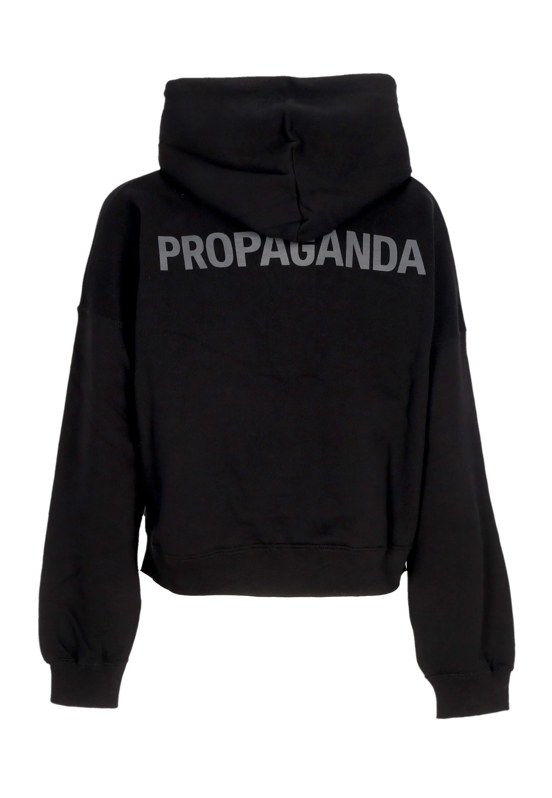 Felpa Leggera Cappuccio Corta Donna W Ribs Crop Top Hoodie Black