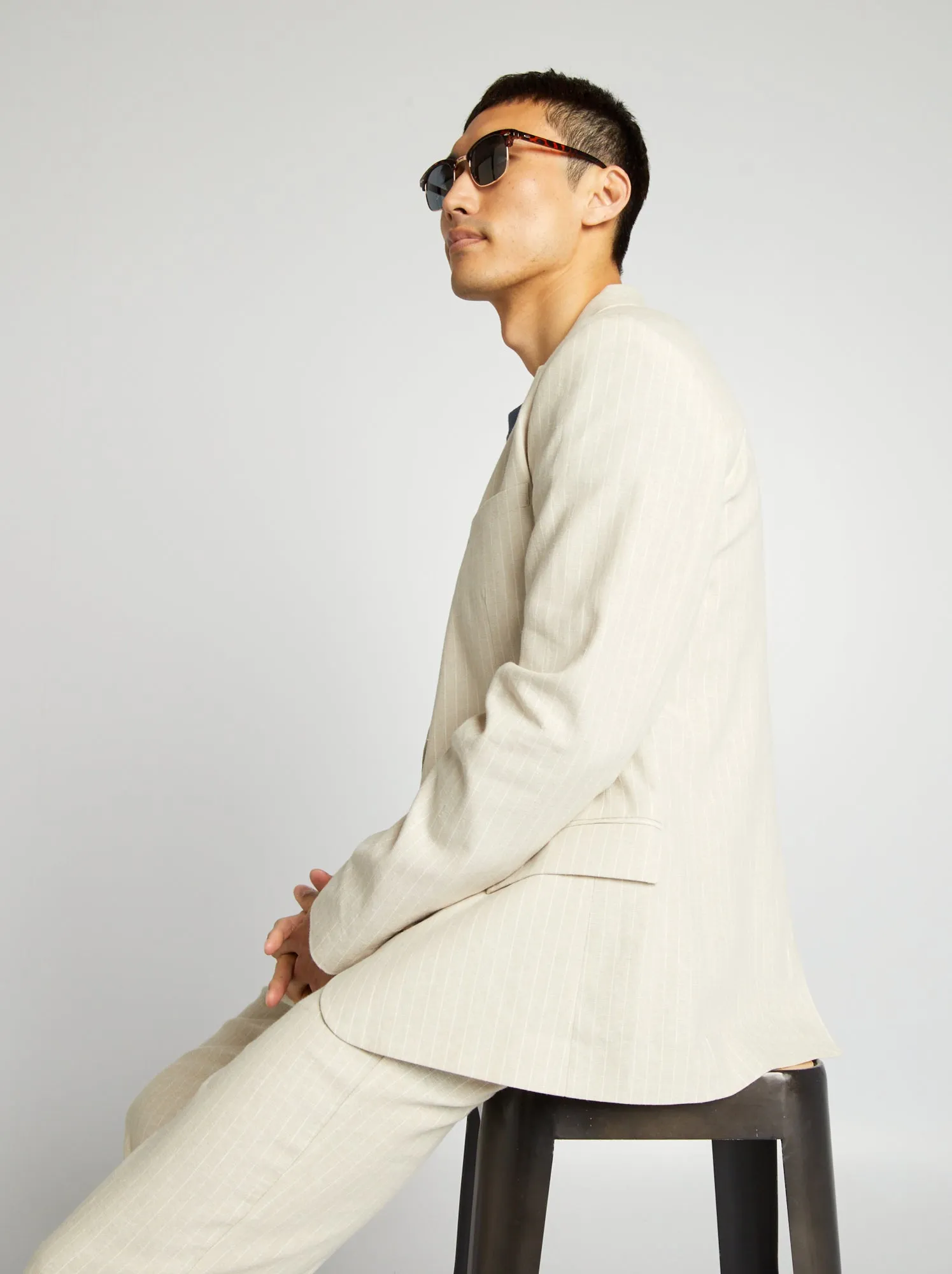 Giacca da completo in misto lino - BEIGE
