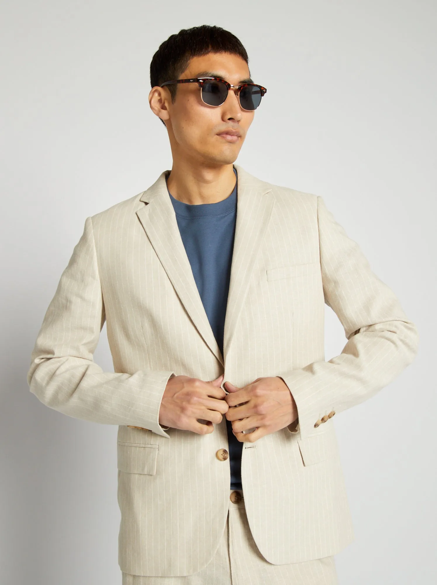 Giacca da completo in misto lino - BEIGE