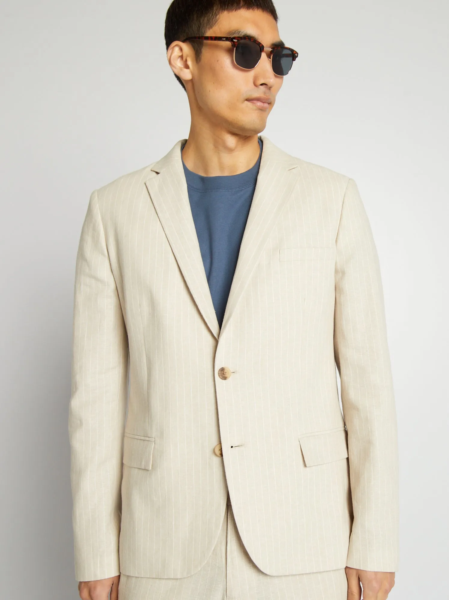 Giacca da completo in misto lino - BEIGE