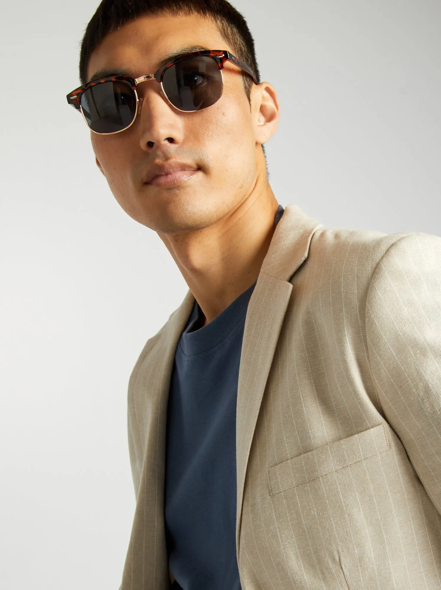 Giacca da completo in misto lino - BEIGE