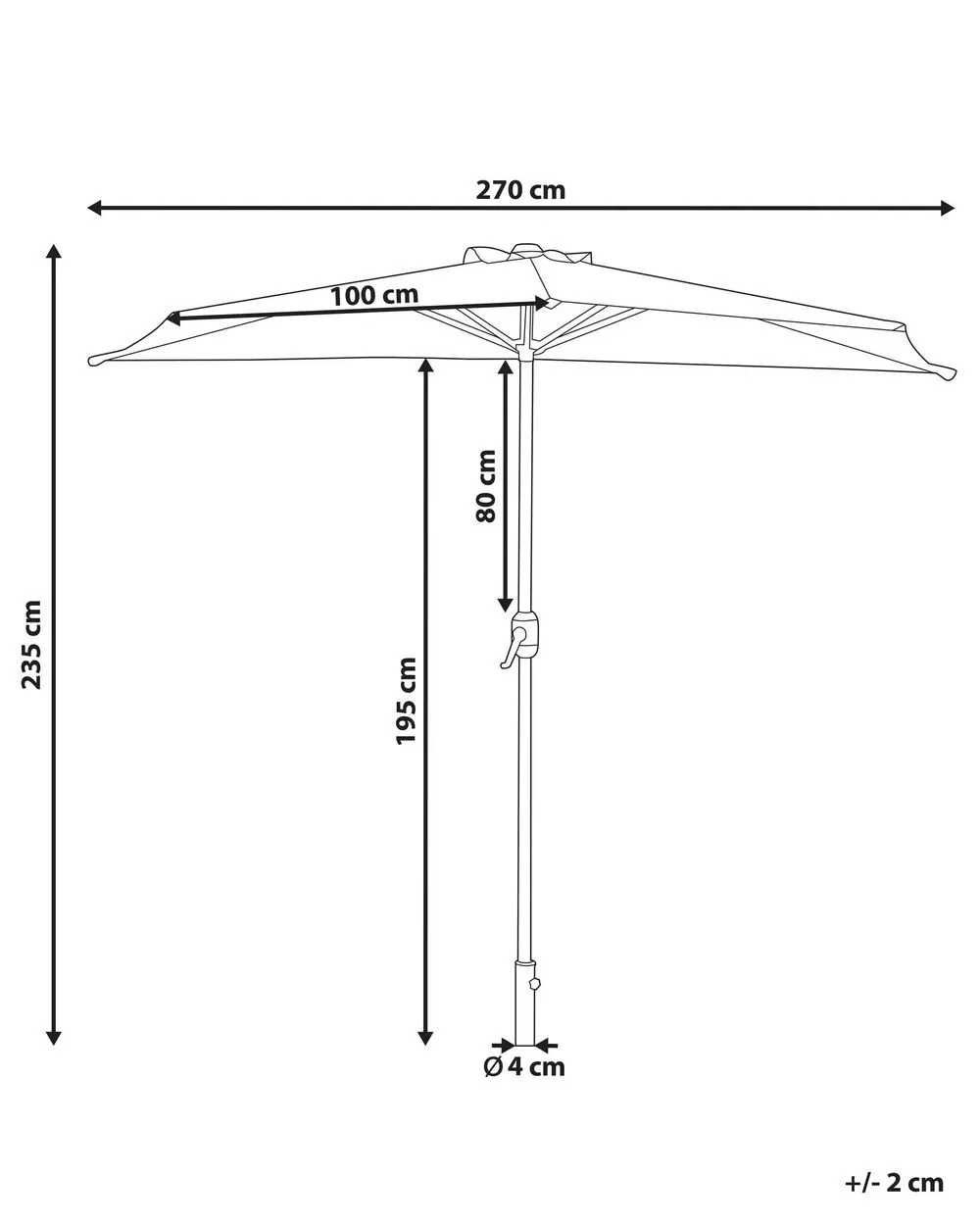 Half-Round Garden Parasol 2.7m Beige GALATI