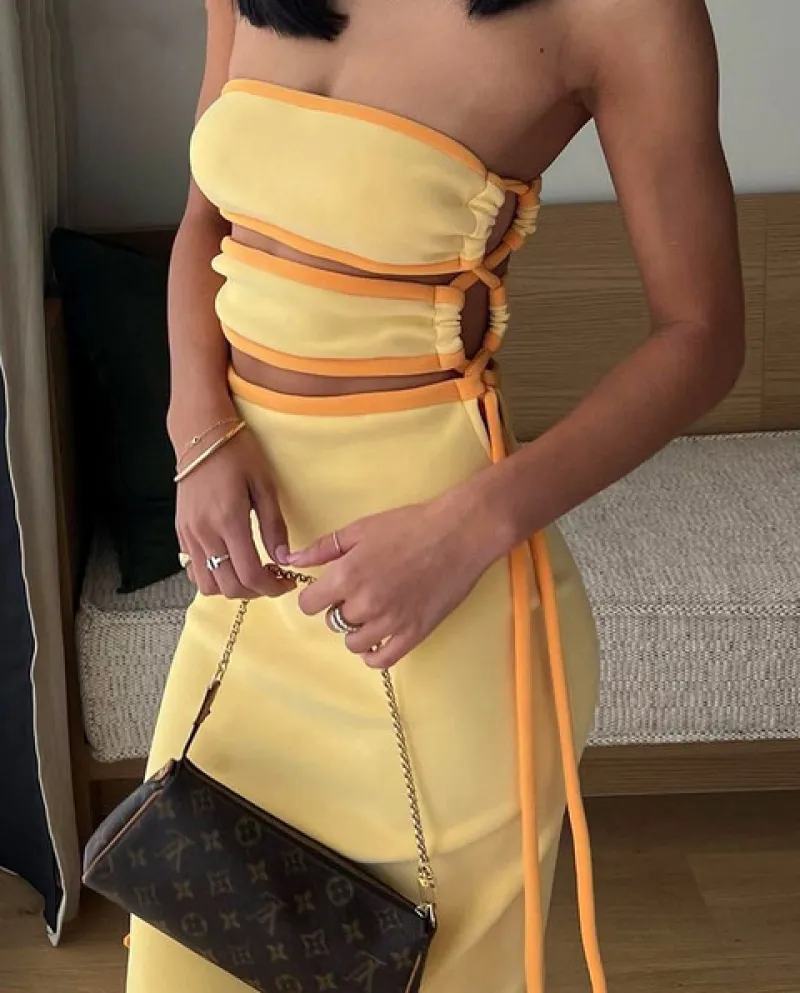Hirigin Elegante abito lungo con spalle scoperte tagliato per donna Somma