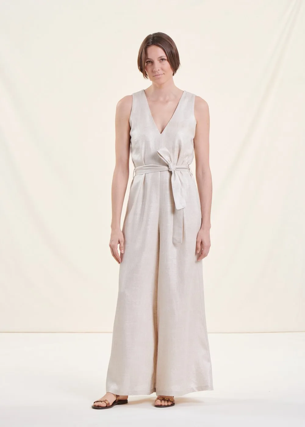  LA FEE MARABOUTEE   Tuta larga con scollo a V in lino | Beige