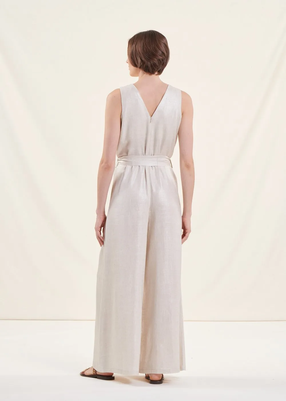  LA FEE MARABOUTEE   Tuta larga con scollo a V in lino | Beige