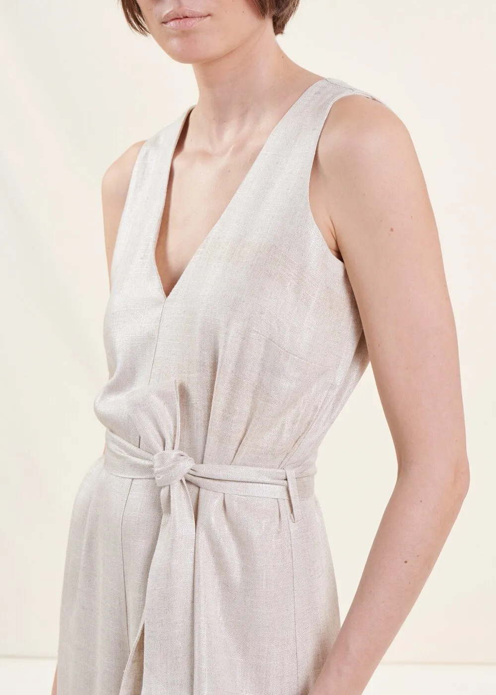  LA FEE MARABOUTEE   Tuta larga con scollo a V in lino | Beige